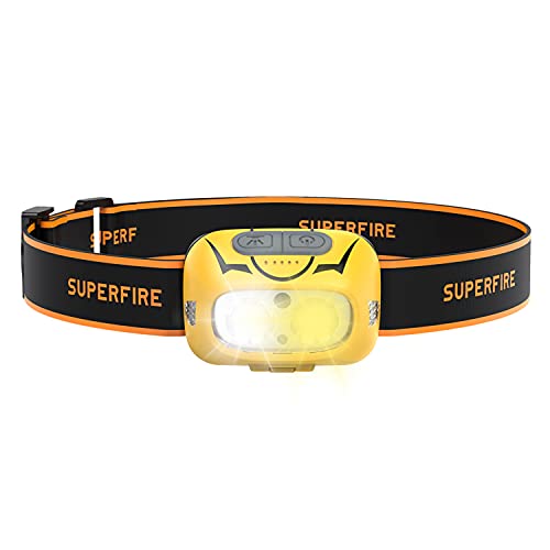 Superfire HL05-S Lampe Frontale pour Coureurs Lecture Torche Frontale Rechargeable LED avec Détecteur de Mouvement Lumière Chaude Rouge, 3 Modes Cover