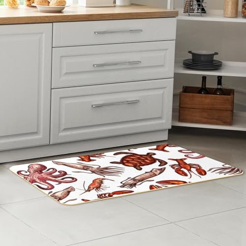 Alfombrillas de cocina antideslizantes para evitar resbalones con diseño de calamar 7