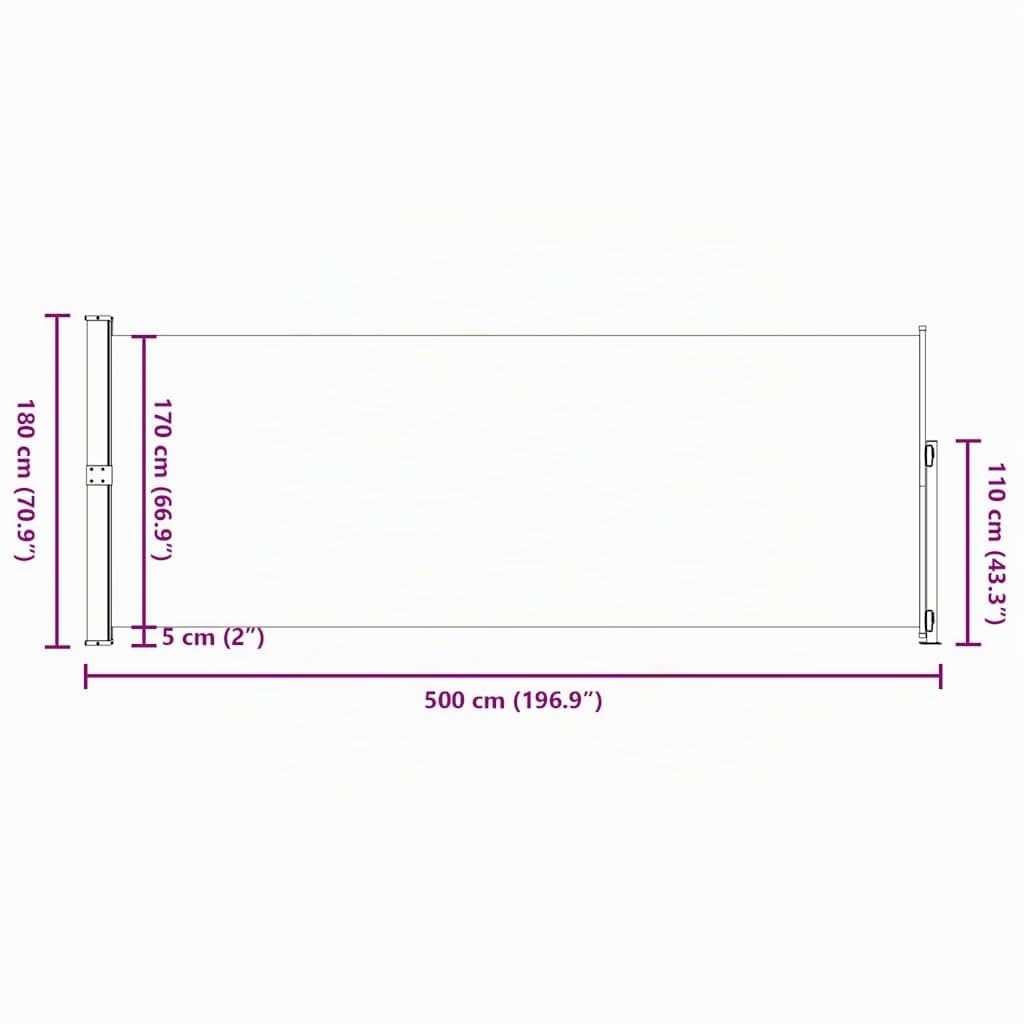 vidaXL Toldo Lateral Retráctil de Jardín Patio Separador Terraza Balcón Pantalla Solar Viento Enrollable Retroceso Automático Gris 180x500cm