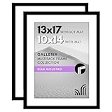Americanflat 13x17 Picture Frame with Polished Plexiglass - Set of 2 - Use as 10x14 Frame with Mat or 13x17 Frame Without Mat - Galleria Collection - Gallery Wall Frame Set for Wall Display - Black