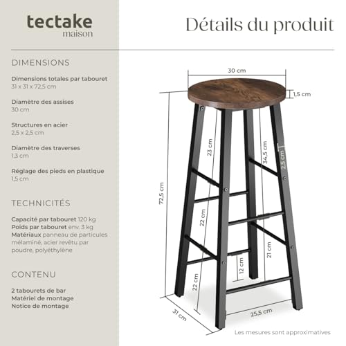 Lot de tabourets de bar style industriel en Bois et acier - vue 3