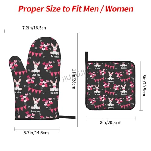 Oven Mitts and Pot Holders Set Love Element Patterns Non-Slip Heat Resistant Oven Mitts and Potholder for Cooking Baking Grilling BBQ - immagine 3