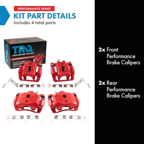 Image of TRQ Performance Front and Rear Brake Caliper Set Caliper Brackets Hardware Compatible with 03-11 Honda Element