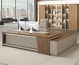 79" L-Shaped Executive Desk with Drawers, Modern Large Office Desk with Power Outlets, LED Ambient Lighting, File Cabinet & Storage Shelves, Workstation for Home or Business (Left-Facing Cabinet)