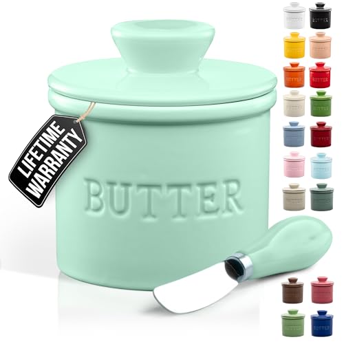 Zulay Kitchen Porcelain Butter Crock With Lid & Knife -