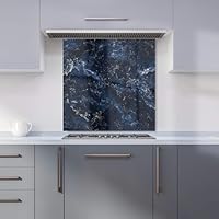Warren Reed - Designer Premium Navy Blue Quartz Effect Kitchen Splashback 6mm Toughened Glass Kitchen Splashback – Heat Resistant Splashback for Kitchens, Perfect for Cookers and Hobs, Polished Edges