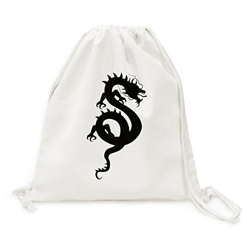 Toile drawstring backpack dragon chinois imprimé pour sac de shopping durable