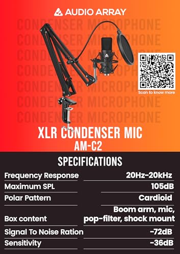 Image of Audio Array Mic | Podcast Mic XLR Condenser Microphone Kit with Boom Arm | Pop Filter | Shock Mount & 2M Cable | Cardioid Recording Microphone for Streaming | Podcasting & Home Studio | AM-C2