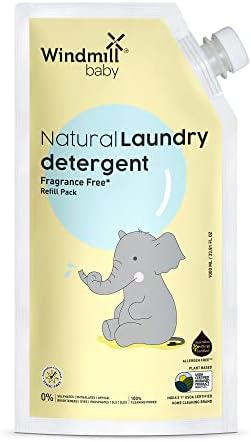 Windmill baby Natural Fragrance Free Laundry Detergent Liquid, USDA Certified, Allergen Free, Plant Based with Bio-Enzymes, Refill Pack - 1000 ml