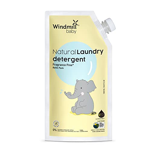 Windmill baby Natural Fragrance Free Laundry Detergent Liquid, USDA Certified, Allergen Free, Plant Based with Bio-Enzymes, Refill Pack - 1000 ml
