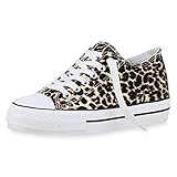  SCARPE VITA Damen Plateau Sneaker Basic Canvas Stoff Schuhe Schnürer Freizeit Turnschuhe Profilsohle Plateauschuhe 177238 Leopard 37