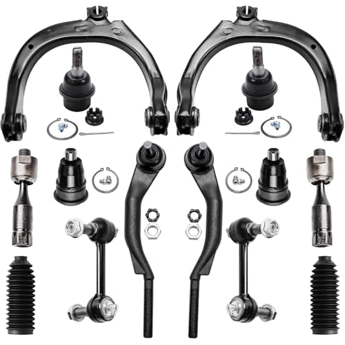 Image of Detroit Axle - Front 14pc Suspension Kit for Chevy Trailblazer EXT SSR GMC Envoy XL XUV Buick Rainier Bravada Ascender, 2 Upper Control Arms 4 Ball Joints 2 Sway Bars 4 Tie Rods 2 Boots Replacement
