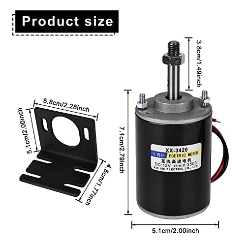 Mini Dauermagnet Gleichstrommotor, 12V Dauermagnet DC Motor Hochgeschwindigkeit ​​Niedrige Lärm Für DIY Generator Ideal für Heimwerker CW/CCW-Steuerung 3500RPM Elektromotor und 3420 DC Motor Halterung