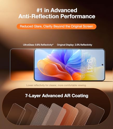 Image of UltraGlass TOP 9H+ OptiArmor for Samsung Galaxy S26 Ultra Screen Protector [NO.1 Anti-Reflection & Military Grade Shatterproof] Galaxy 26 Ultra Tempered Glass, Anti Glare, Easy One-Pull Install, 2 Pack