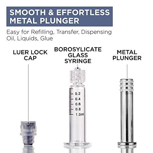 Bitomic 1Ml Borosilicate Glass Syringe With Silver Metal Plunger | 10 Pack | Anti-Leak Luer Lock Syringe Without Needle | Accurate Measuring Syringe For Liquid, Glue, Oil W/ Borosilicate Glass Tube #TOP1