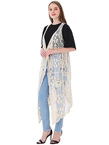 Image of Anna-Kaci Vintage Floral Bohemian Sleeveless Mesh Lace Crochet Embroidery Beach Top Cardigan Vest,