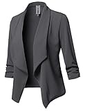 Stretch 3/4 Gathered Sleeve Open Blazer Jacket Charcoal 2XL