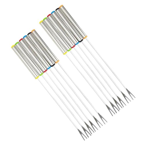 FONDOTIN 12 pezzi Forchette Fonduta Acciaio Termoisolante Forchettine per Frutta e Bbq con Punta Doppia Antiscivolo Facili da e Adatte Lavastoviglie