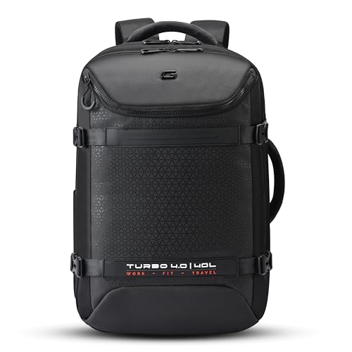 Image of Gear Turbo 4 19 inch /40L Large Water Resistant Anti Theft Faux Leather Laptop Backpack with Raincover | Casual Backpack | Daypack | Travel Backpack | College Bag For Men /Women(Black - Black)