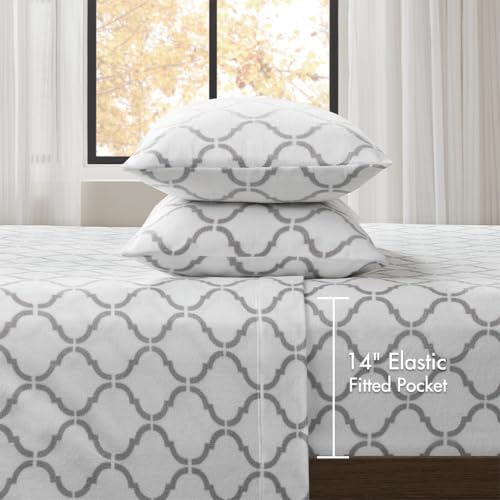 Image of True North by Sleep Philosophy Soft & Cozy Micro Fleece Sheet Set, Fitted Sheets Deep Elastic Pocket Fits Up to 16 inch Mattress, Warm Winter Bedding, Fleece Bed Set Full Geo 4 Piece