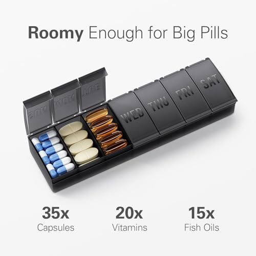 barhon pill organizer large weekly medicine pill organizers 7 day pills box case travel for big vitamin supplements fish oil black