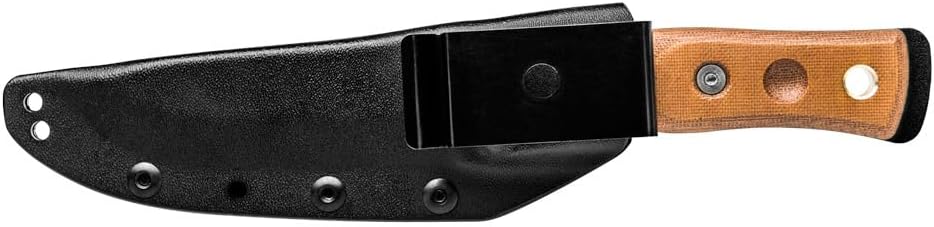 Tops Knives Fieldcraft 3.5 Full Tang Fixed Blade- Black Traction Coating Blade Finish- Black Kydex Sheath w/Rotating Spring Steel Clip (Tan Canvas Micarta Handle)