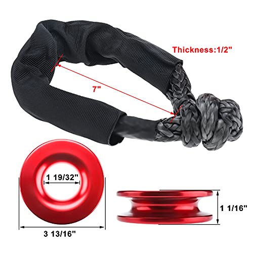 Patioer Recovery Ring 41000Lbs & 1/2" Soft Shackle, Towing Winch Snatch Recovery Ring Kit For Atv Utv Suv Truck Off-Road Recovery (Red Ring, Black Shackle) #TOP1