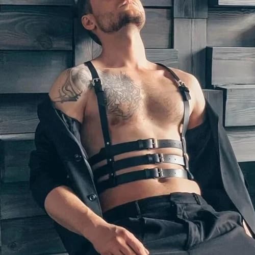 Fstrend Men's Chest Harness Faux Leather Shoulder Strap Belt Black Fashion Rave Body Accessory4