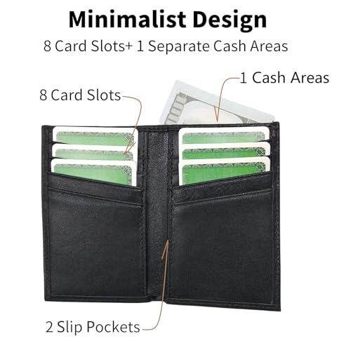 Slim Thin ID/Credit Card Holder RFID Blocking Genuine Leather Bifold Front Pocket Minimalist Wallet for Men & Women Vintage Black3