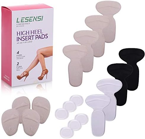 LeSensi Women Heel Cushion Inserts & Ball of Foot Shoe Pads | Super Comfortable Gel Pads for High Heel Shoes | Best Non-Slip Sticky Cushions for Foot Pain Prevention | Black, Clear, & Beige Inserts