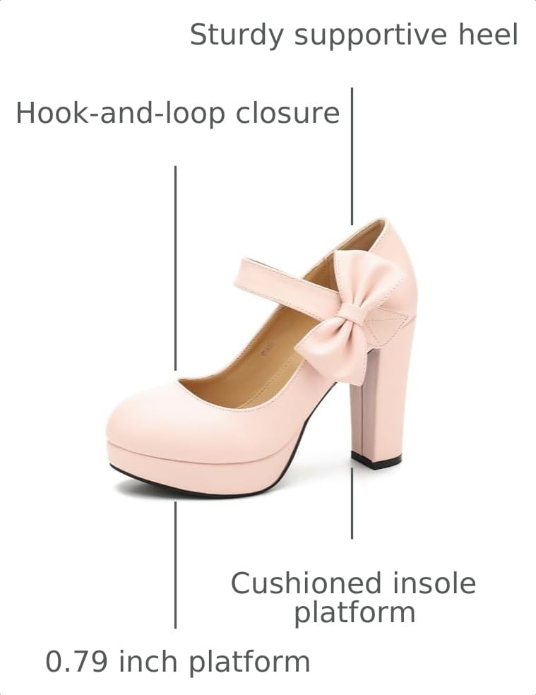 Image of MAIERNISI JESSI Women's Platform Mary Jane Pumps with Bow, 3.94 Inch Block Heel Dress Shoes