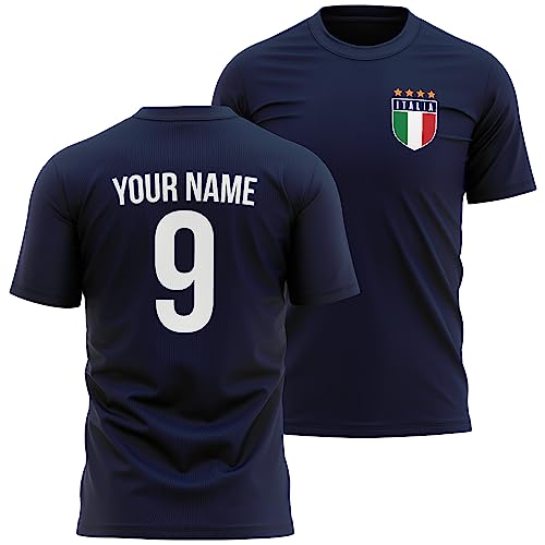 Purple Print House Personalised Italia Football Shirt Mens Custom Name and Number Printed Italy Retro Badge Italian Fans, S, Navy