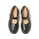 BEAU TODAY Mary Jane Shoes Women Mary Jane Flats Womens Oxford Wingtips Comfort Leather Round Toe Brogue Non-Slip Dressy Casual Cute Girls School Work Shoes Black 6.5