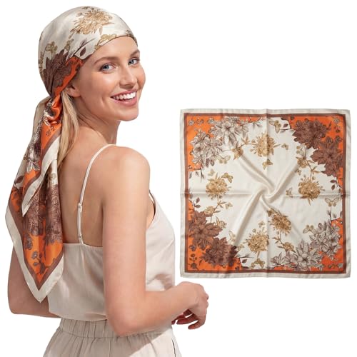 RIIQIICHY 35 Inches Head Scarf for Women Silky Feel Hair Wrapping Square Printed Scarves Top Fashion Accessory C002