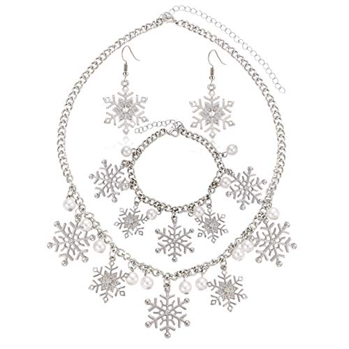 YINL Christmas Snowflake Necklace Bracelet Earrings Snowflake Charm Link Bracelet Austrian Crystal Snowflake Drop Dangle Earrings Christmas Snoflake Jewelry Set for Women Girls