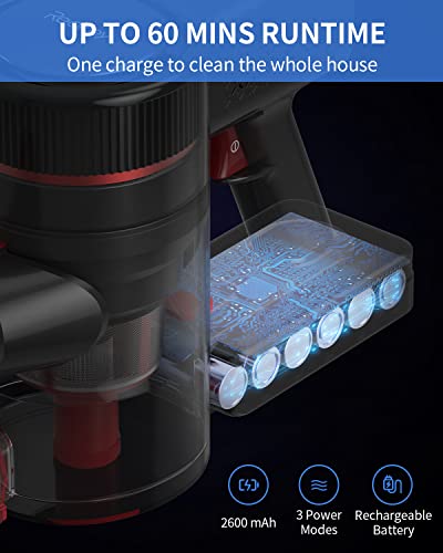 Redkey Cordless Vacuum Cleaner, 30Kpa Stick Vacuum, 350W Brushless Motor, Max 60Mins Runtime, 8 In 1 Vacuum Cleaners With 2600Mah Detachable Battery, Led Display P9 For Pet Hair Carpet Hard Floor #TOP3