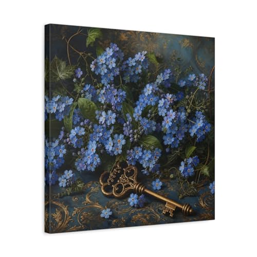 Toile Forget-Me-Nots bleue et dorée 50x50 cm pour décoration de salon