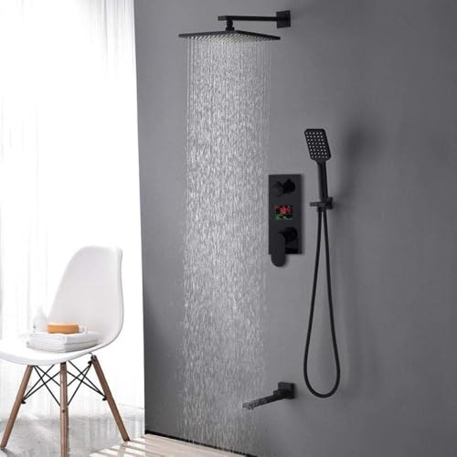 Robinet de douche numérique noir laiton 3 voies avec tête de 10"