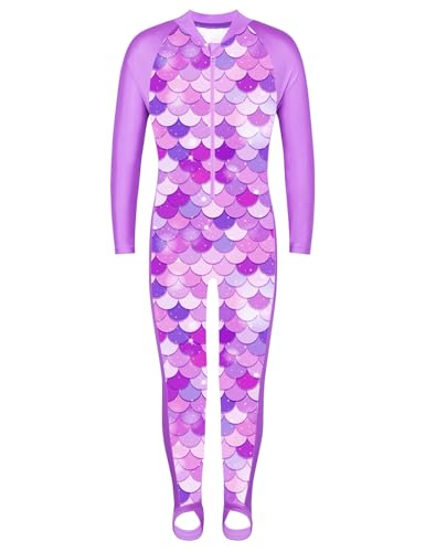 Image of TFJH E Girls Long Sleeve One Piece Swimsuit UPF 50+ Front Zipper Rash Guard Stirrup for Beach