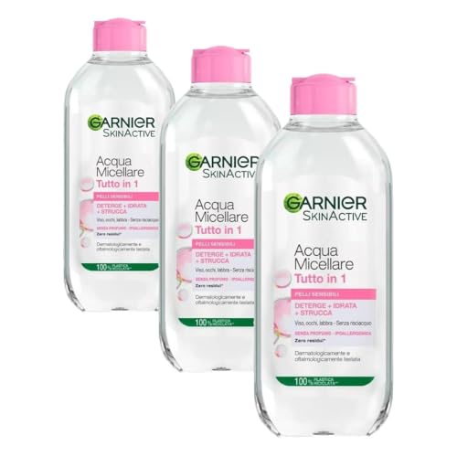 Garnier SkinActive, Acqua Micellare Tutto in 1, Pelli sensibili, Maxi formato, 400 ml (Confezione da 3)