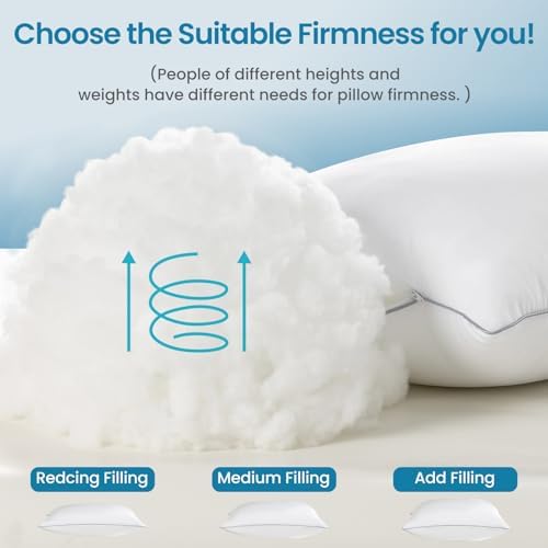 FP FLEXPEDIC Queen Soft Adjustable Pillows 4 Pack - Fluffy Bed Pillows for Sleeping, Down Alternative Fill, Zippered Plush Support, Hotel Quality, Oeko-TEX, Machine Washable, 110GSM Gray Piping - 3
