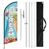 QSUM Ice Cream Flag, 11FT Windless Feather Flag with Aluminum Alloy Flagpole, Stainless Steel Ground Stake, Portable Bag, Ice Cream Signs for Business Advertising