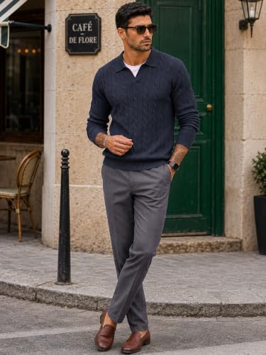 Image of TYSORT Men's Cotton Full Sleeve Collar Polo Sweater for Men, Cable Knitted Sweaters for Men
