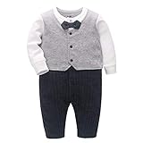 famuka Baby Boy Gentleman Romper Toddler Boys Formal Suit Party Dress One-Piece Wedding Tuxedo 0-24M (A, 6-9 Months)