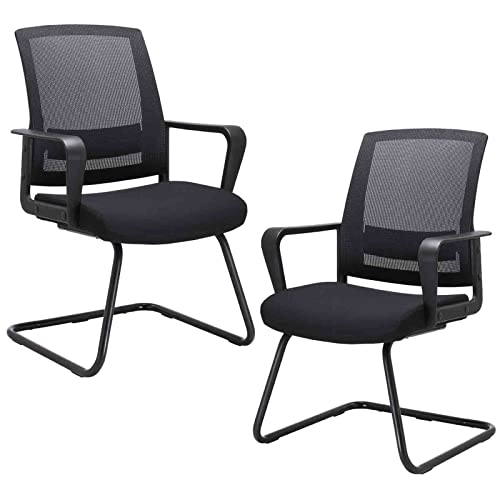 Image of CLATINA Waiting and Guest Chairs for Conference Room with Lumbar Support and Mid Back Mesh Space Air Grid Series Black 2 Pack