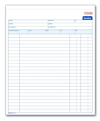 adams invoice book 8-38 x 10-1116 inches 2-part carbonless whitecanary 50 sets per book d8140