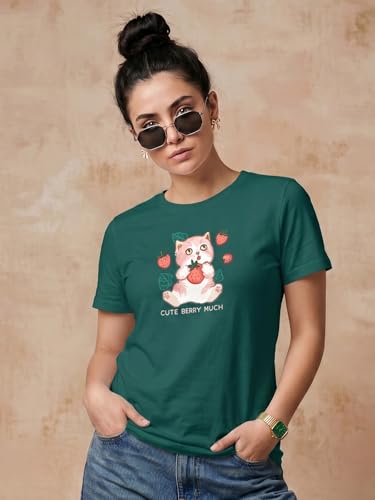 Image of JUNEBERRY Women's Regular Fit Pure Cotton Printed T-Shirt | Soft Fabric, Breathable Comfort | Round Neck, Half Sleeves, Round Neck (Size: S to 2XL)