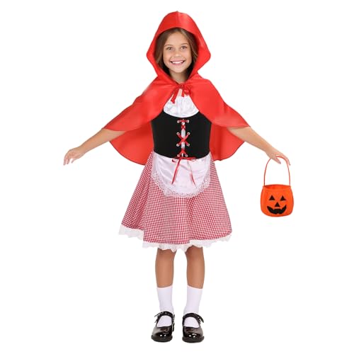 Disfraz Caperucita Roja con vestido, capa y bolsa color calabaza miniatura 2