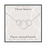 HOPE LOVE SHINE 3 Sister Gift - Three Eternal Bonds Sister Necklace, Jewelry 16+2', Sterling Silver, 3 Interlocking Rings