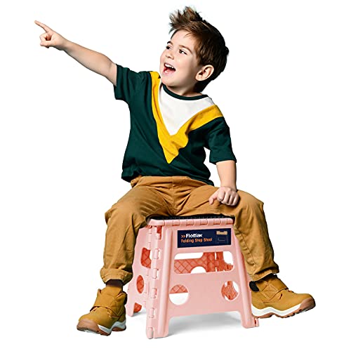 Flottian 13" Folding Step Stool For Adults And Kids Holds Up To 300 Lbs,Non-Slip Folding Stools With Handle, Compact Plastic Foldable Step Stool For Bathroom,Bedroom, Kitchen,Sakura Pink,1Pc #TOP7